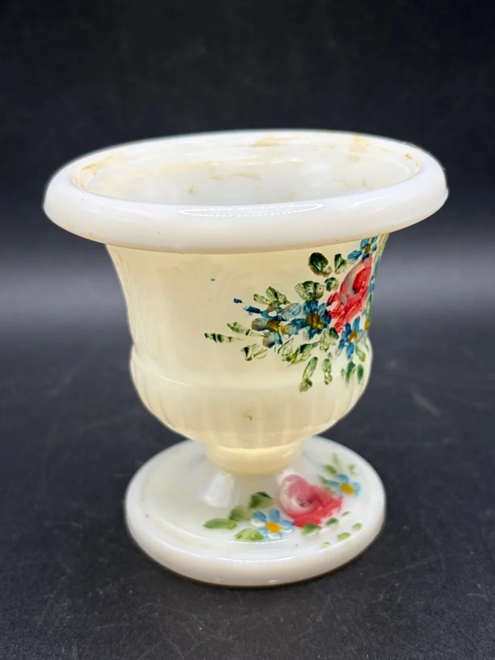 Vintage Hand Painted Floral White Milk Glass Urn Vase Vessel Cottagecore Decor - Picture 3 of 10
